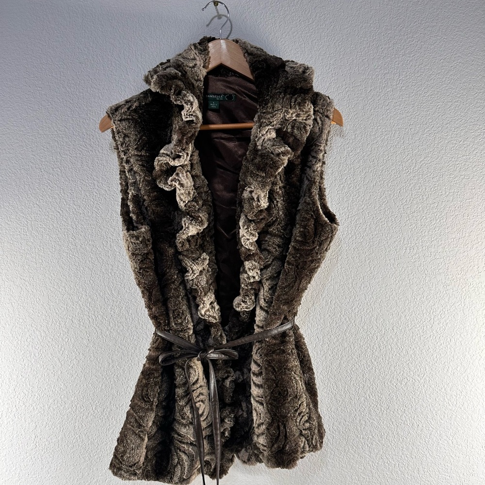 Damselle New York Faux Fur Vest‎ Sz L